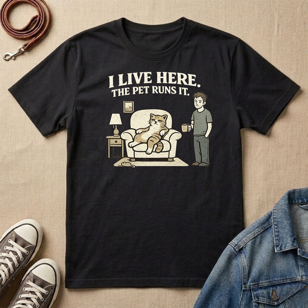 I Live Here, the Pet Runs It T-shirt