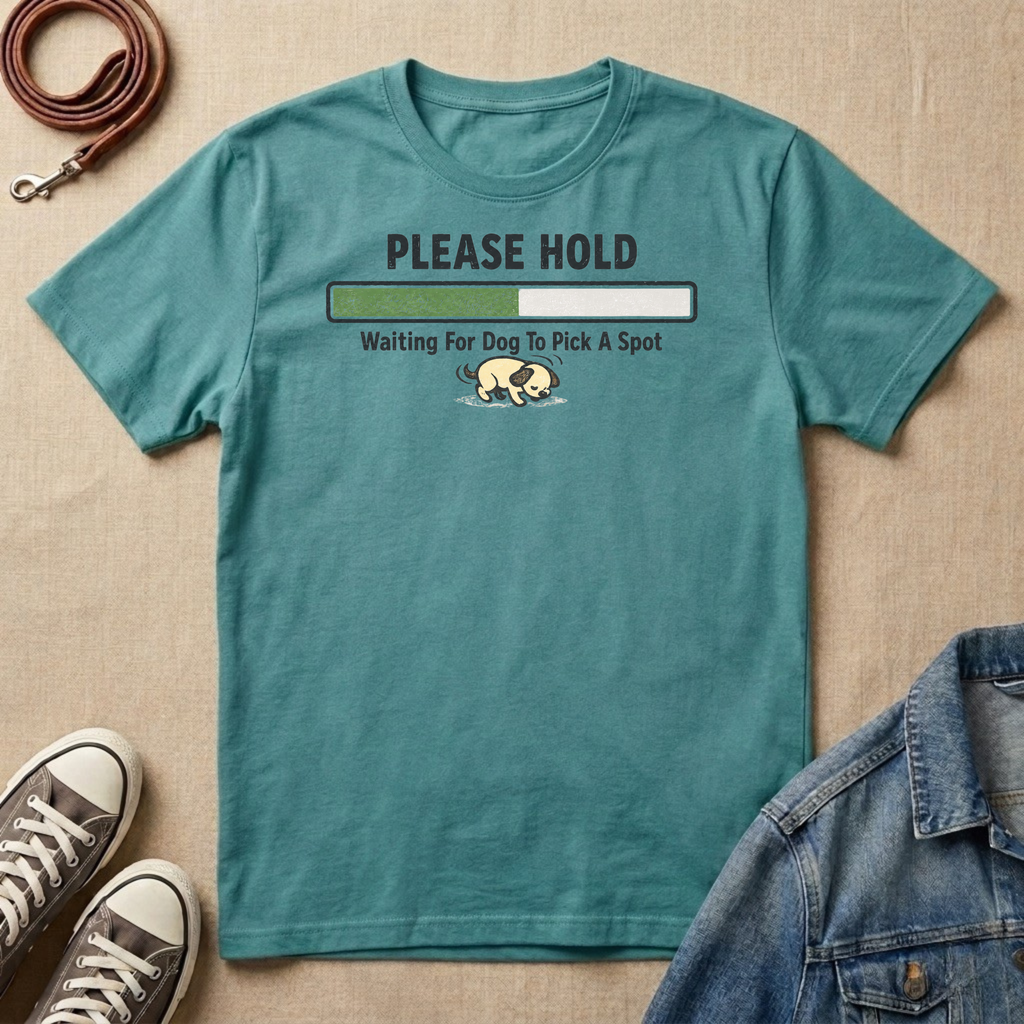 Please Hold, Waiting for the Dog to Pick a Spot T-shirt