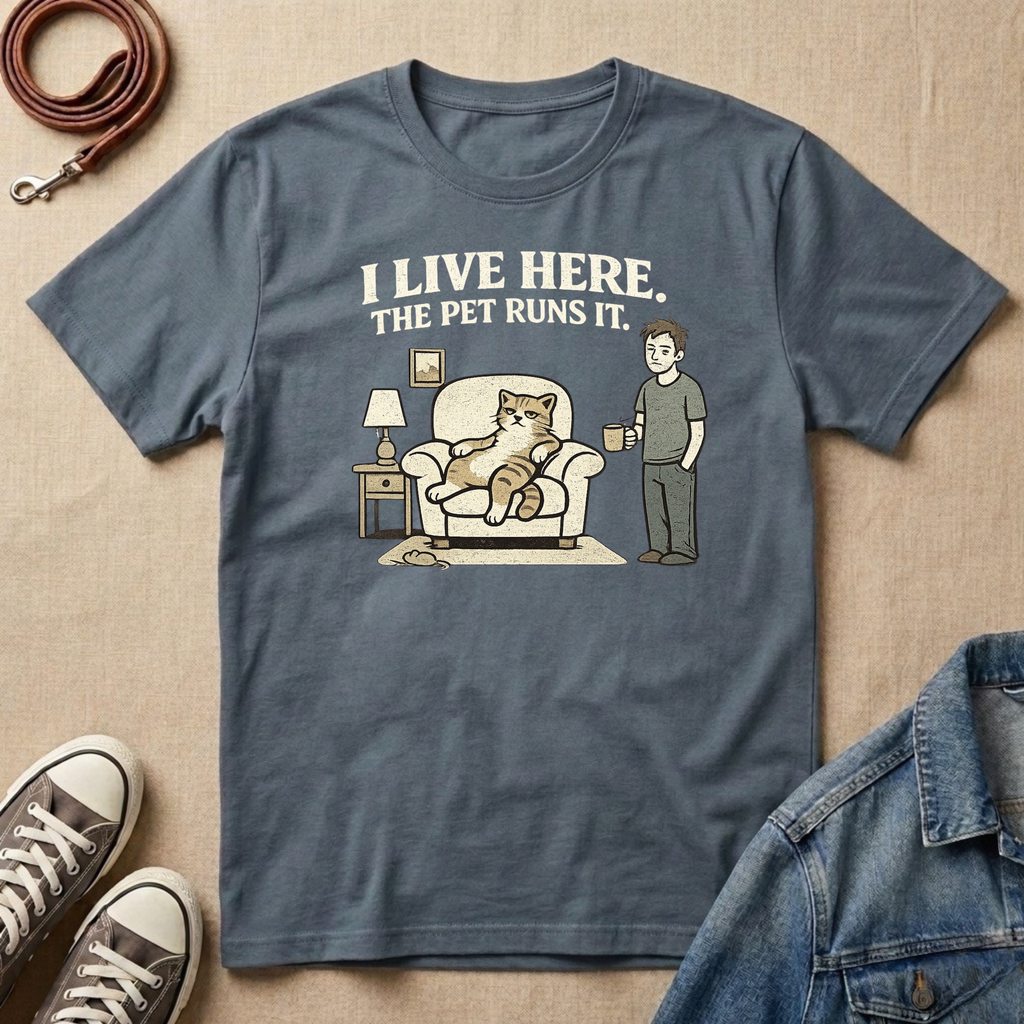 I Live Here, the Pet Runs It T-shirt