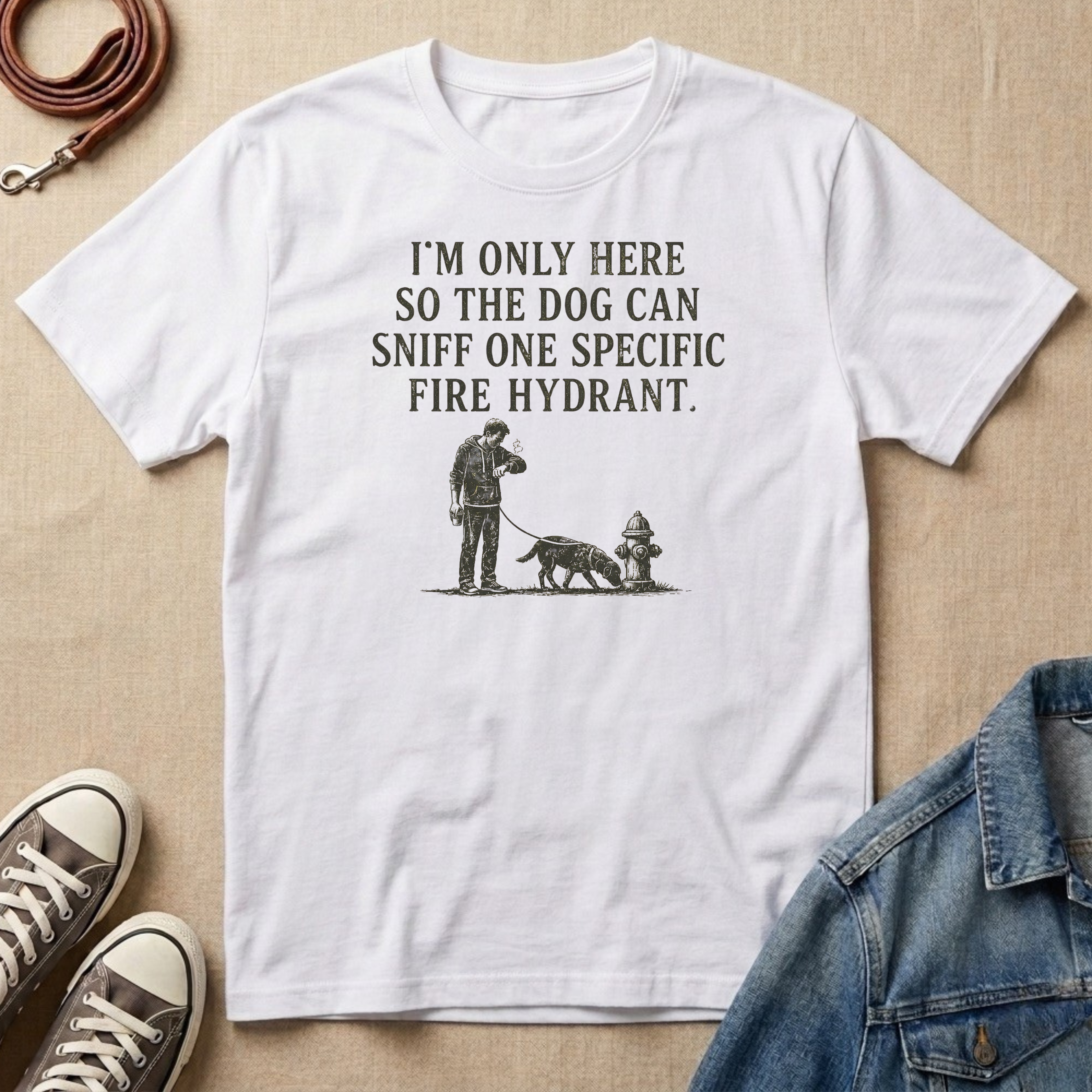 I'm Only Here So the Dog Can Sniff One Specific Fire Hydrant T-shirt